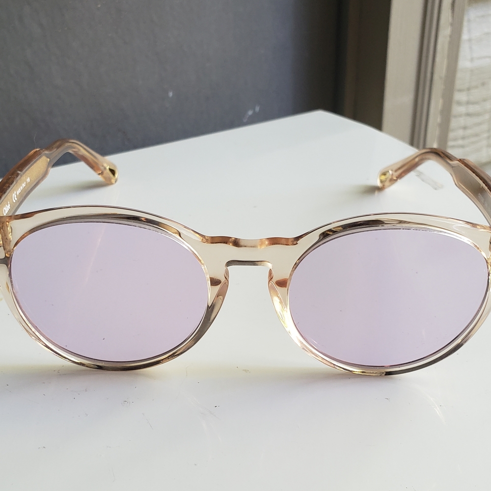 Chloe Round Translucent Pink Frame Sunglasses wit… - image 3